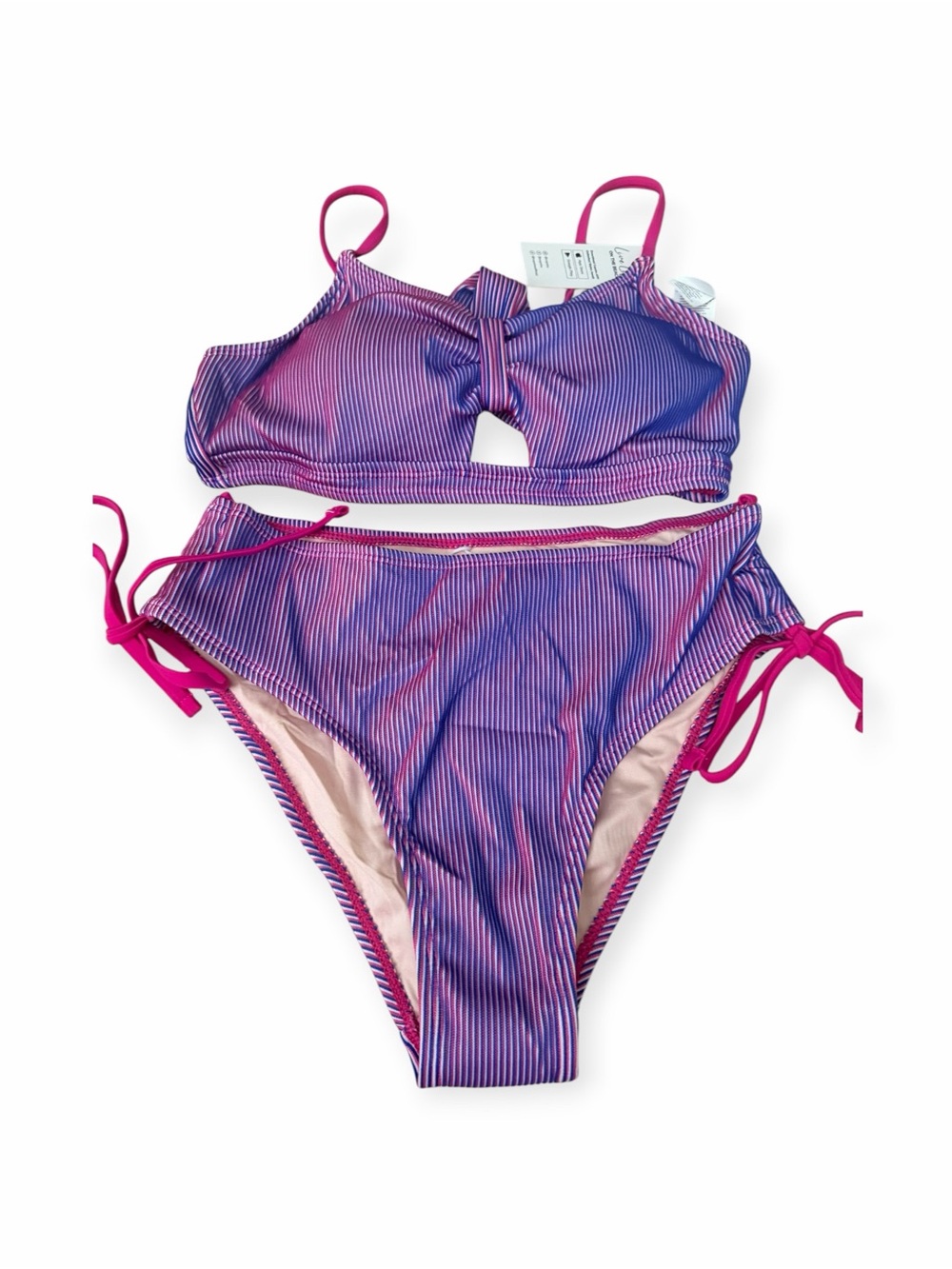 Cupshe Pink Purple Striped Tie-Front Bikini Size S NWT